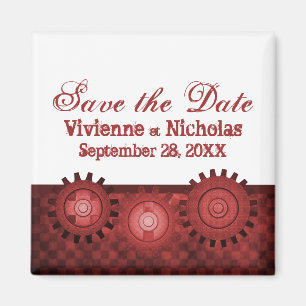 Steampunk Gears Speichern das Date Magnet, Rot Magnet