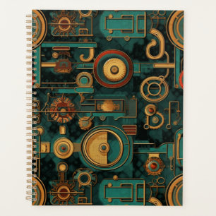 Steampunk Gears Turquoise Red Gold