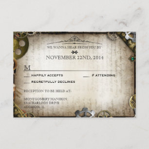 Steampunk Gears Viktorianische Hochzeitsreaktion RSVP Karte