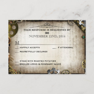 Steampunk Gears Viktorianische Hochzeitsreaktion RSVP Karte