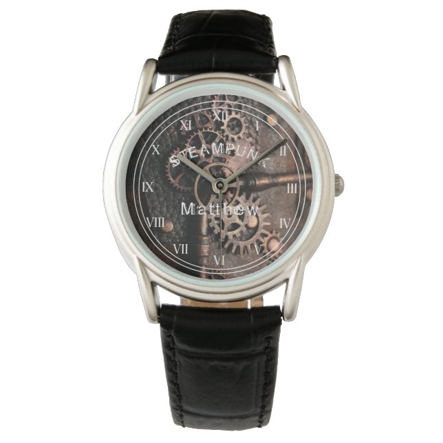 Steampunk Gears Vintag Personalisiert Armbanduhr (Vorderseite)