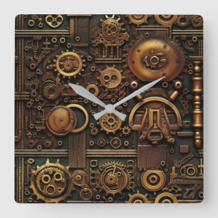 Steampunk Gears Wall Clock Quadratische Wanduhr