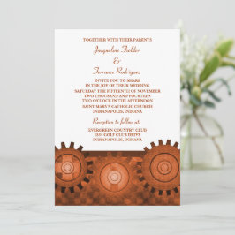 Steampunk Gears Wedding Invite, Orange Einladung