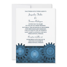 Steampunk Gears Wedite Einladung, blau