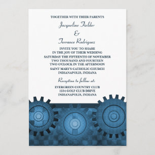 Steampunk Gears Wedite Einladung, blau Einladung