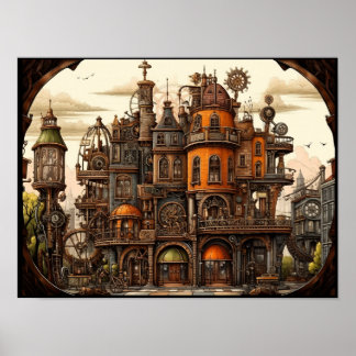 Steampunk-Gebäudeposter Poster