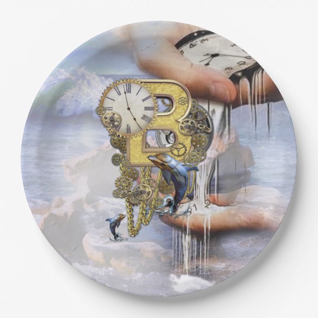 Steampunk-Geburtstagsbrief B Pappteller (Vorderseite)