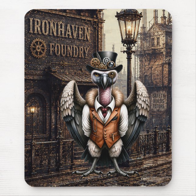 Steampunk-Geier in einer Industriestadt Mousepad (Vorne)