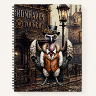 Steampunk-Geier in einer Industriestadt Notizbuch