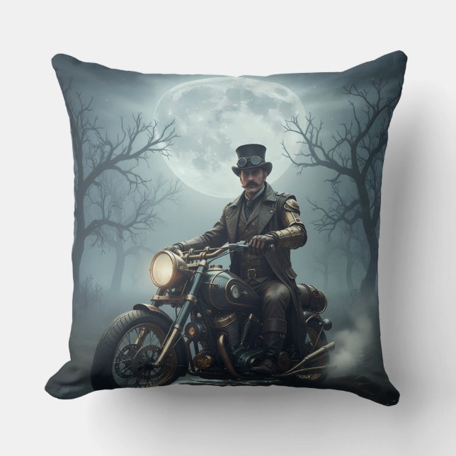 Steampunk Gentleman auf Retro Motorrad Kissen (Vorderseite)