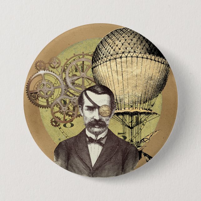 Steampunk Gentleman Collage Button (Vorderseite)