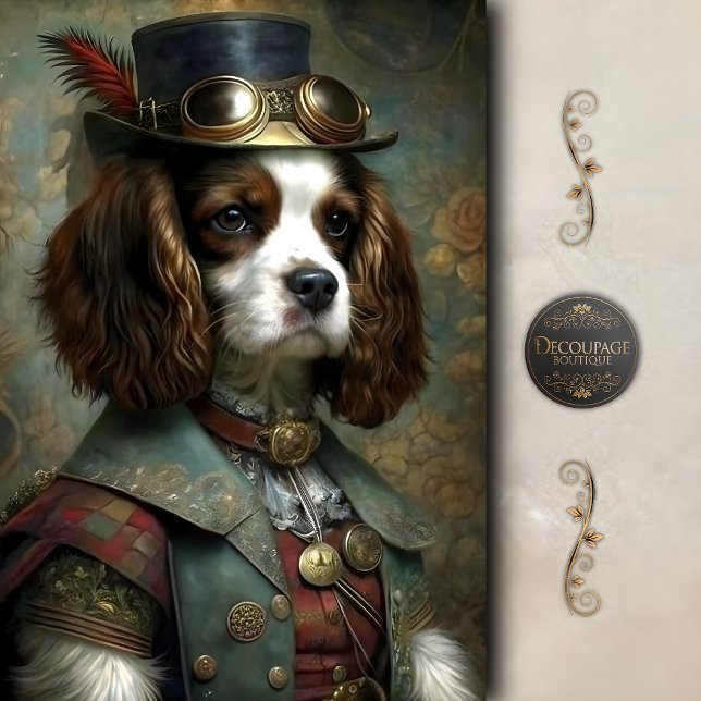 Steampunk Gentleman Dog Whimsical Vintage  Seidenpapier (Steampunk Gentleman Dog Portrait – Whimsical Vintage Art Decoupage Tissue Paper)
