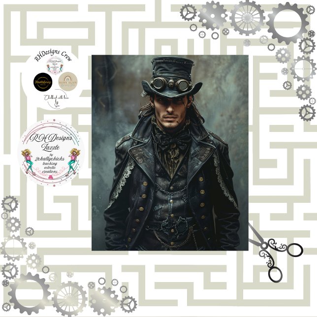 Steampunk Gentleman in Black Decoupage Seidenpapier (Von Creator hochgeladen)