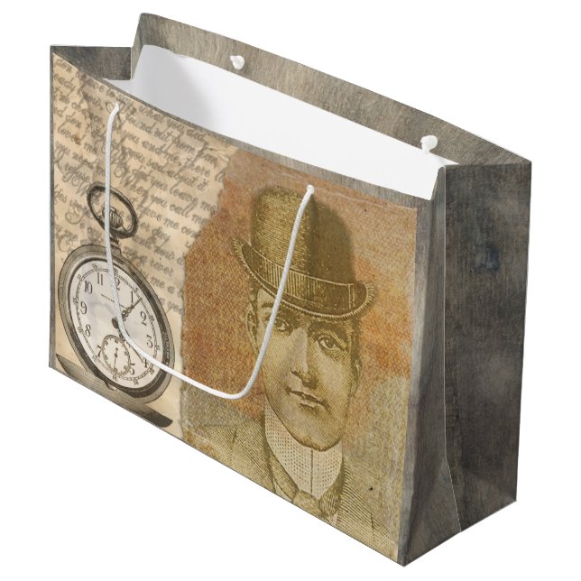 Steampunk Gentleman Pocket Watch Bowler Geschenkta Große Geschenktüte (Vorderseite Schrägansicht)