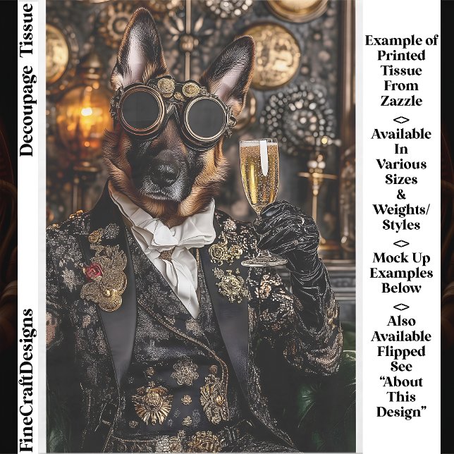 Steampunk German Shepherd, Alsatian BT5R Decoupage Seidenpapier (Von Creator hochgeladen)