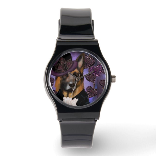 Steampunk German Shepherd Armbanduhr (Vorderseite)