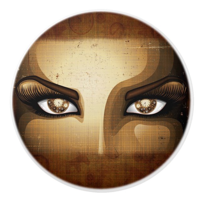 Steampunk Girl Eyes Buttons Keramikknauf (Vorderseite)
