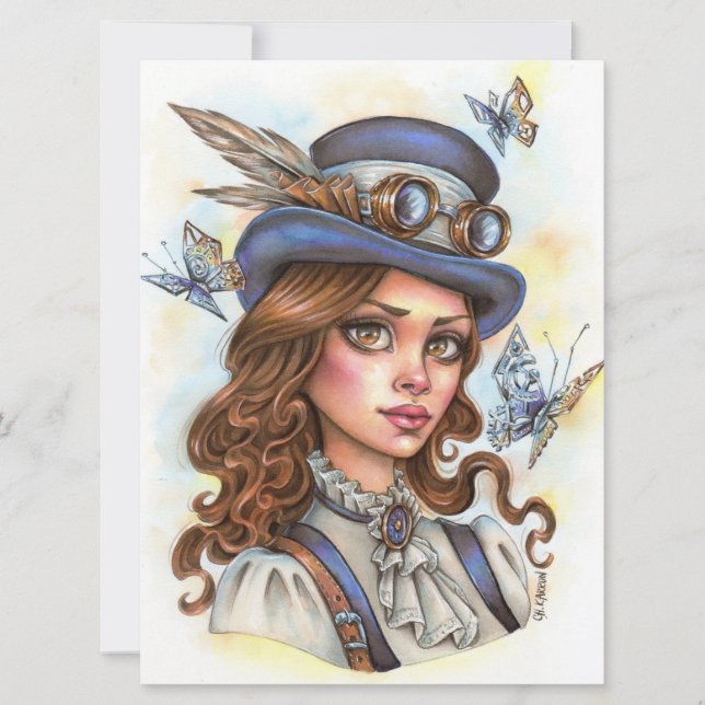 Steampunk Girl Imaginaire Femme Magicien Carte d'a (Devant)