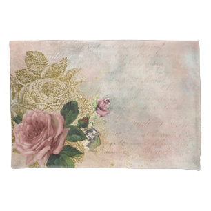 Steampunk Glam   Rosa und goldene Rose Rustikale F Kissenbezug
