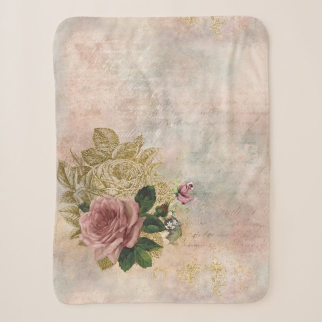 Steampunk Glam | Rosa und goldene Rose Rustikale F Sherpadecke (Vorderseite)