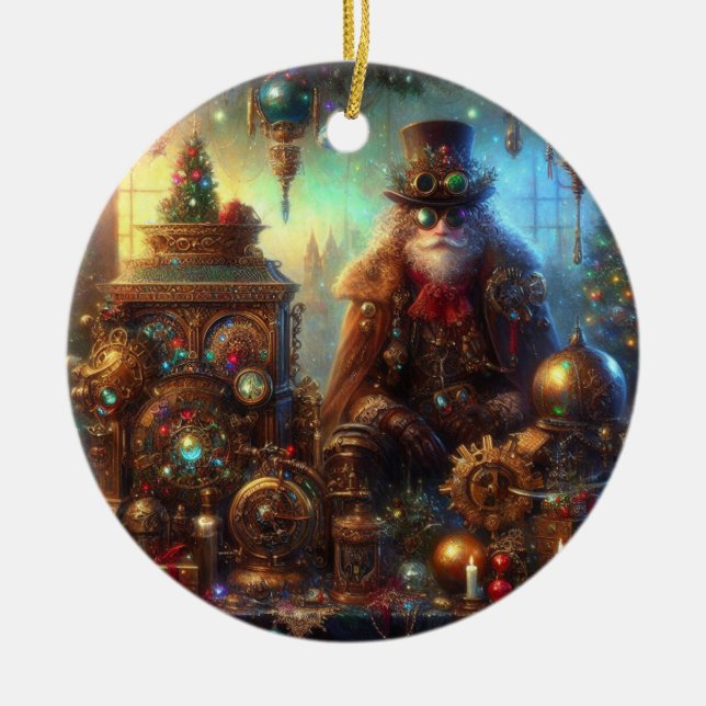 Steampunk Glow Santa Claus Keramik Ornament (Vorne)