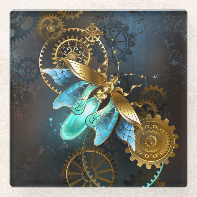 Steampunk-Glühwürmchen Glasuntersetzer (Vorderseite)