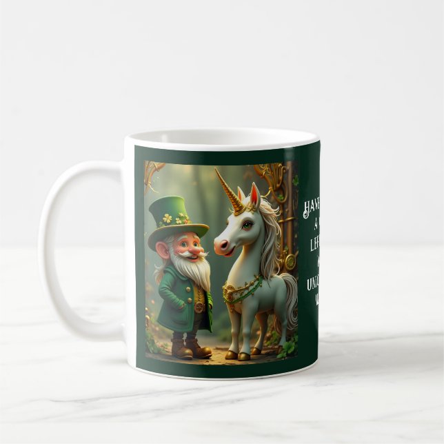 Steampunk Gnome-Leprechaun Unicorn St Patricks Day Kaffeetasse (Links)