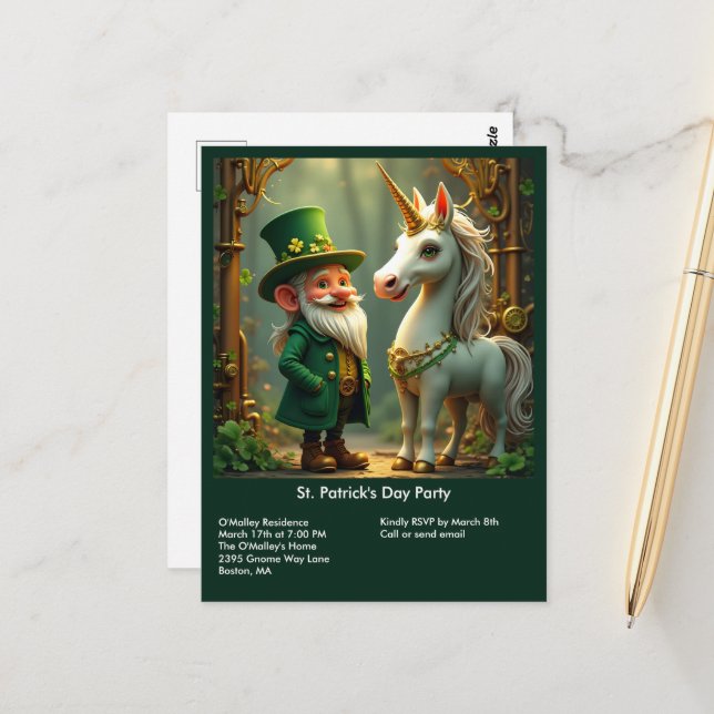 Steampunk Gnome-Leprechaun Unicorn St Patricks Day Postkarte (Vorderseite/Rückseite Beispiel)