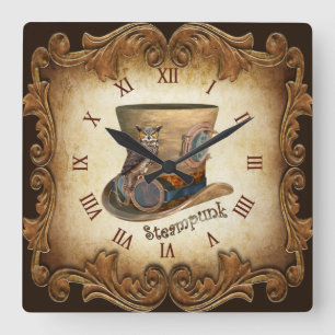 Steampunk Goggle Hat ~ Great Horned Owl ~  Quadratische Wanduhr