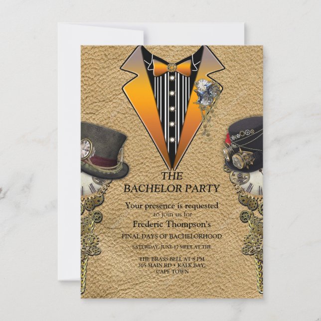 Steampunk & Gold Chains Bachelor invitation (Devant)