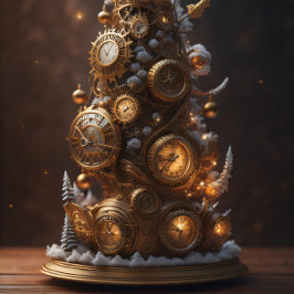 Steampunk Gold Christmas tree with metal gears Seidenpapier