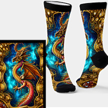 Steampunk Golden Dragon & Blue Sky auf Black