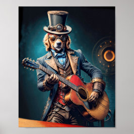 Steampunk Golden Retriever spielt Gitarre Poster