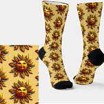 Steampunk Golden Sun Face on Light Gold Brown Socken<br><div class="desc">Steampunk Golden Sun Face on Light Gold Brown Socks - - see more great sock designs in my store.</div>