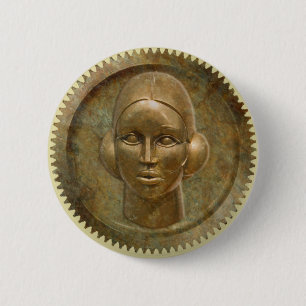 Steampunk goldene Metallzahnrad-Göttin Button