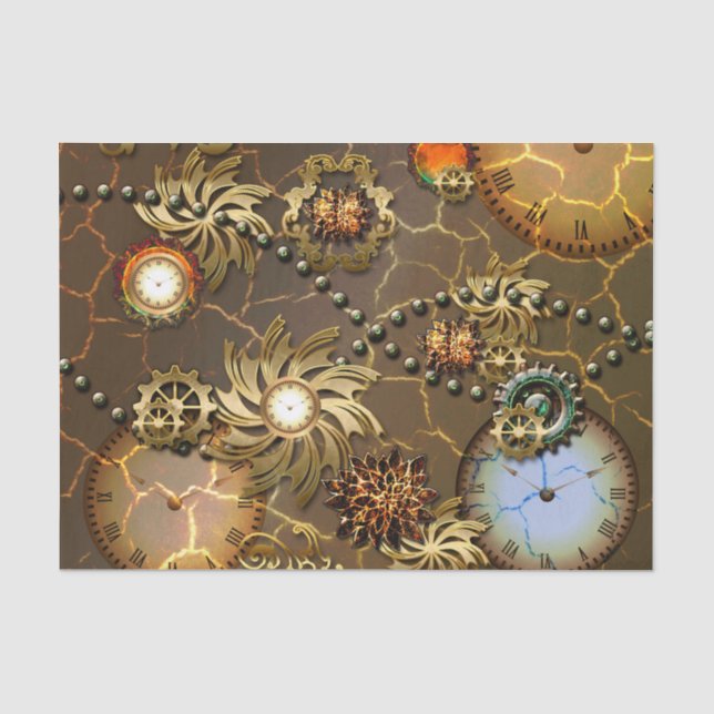 Steampunk goldener Entwurf mit Uhren und giers Seidenpapier (Vorderseite)