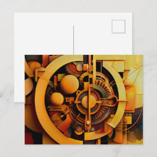 Steampunk Goldener Mechanismus Abstract Postkarte