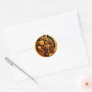 Steampunk Goldener Mechanismus Abstract Runder Aufkleber