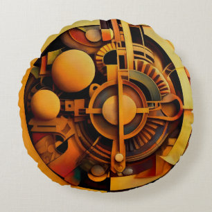 Steampunk Goldener Mechanismus Abstract Rundes Kissen