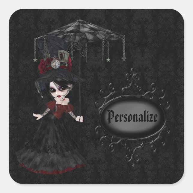 Steampunk Goth Girl Black Personalisiert Stickers (Vorderseite)