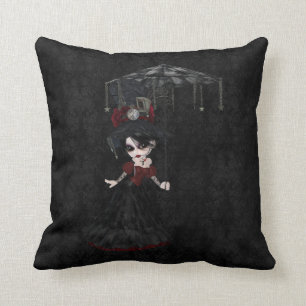 Steampunk Goth Mädchen-Schwarz-Damast-Kissen Kissen