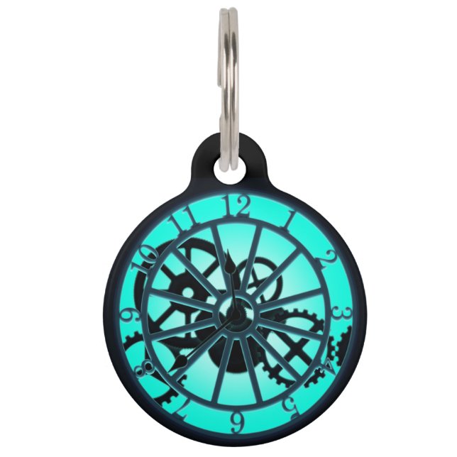 Steampunk Gothic Ironwork Clock Visible Gears Haustiermarke (Vorderseite)