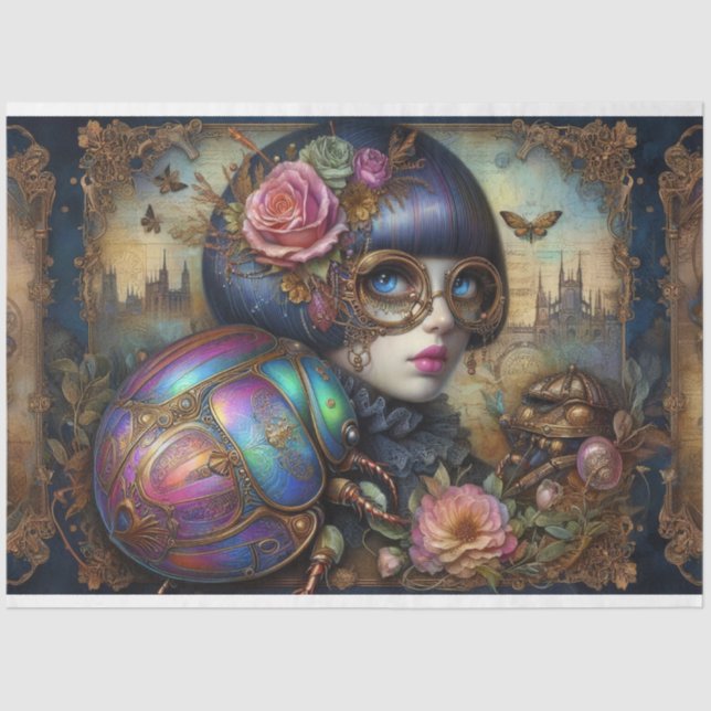 Steampunk Gothic Scarab Käfer Decoupage Seidenpapier (Vorderseite)