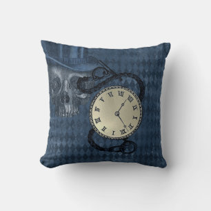 Steampunk gothique punk horloges & crânes coussin