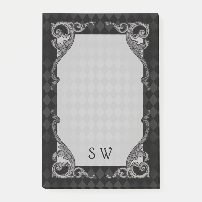 Steampunk-Gotisch monogrammiert Post-it Klebezettel (Vorderseite)