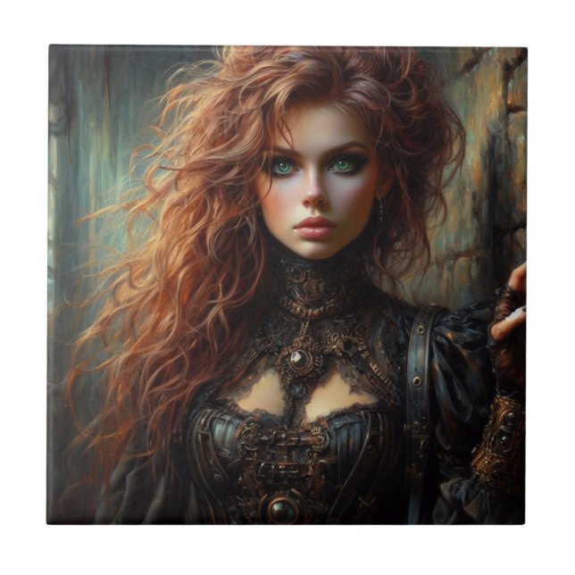 Steampunk gotische Frau Fliese (Vorderseite)