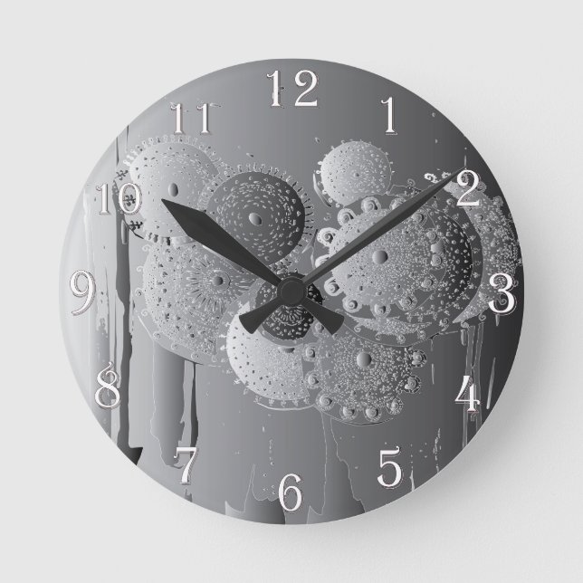 Steampunk Gray Mandala Floral mit weißen Zahlen Runde Wanduhr (Vorderseite)