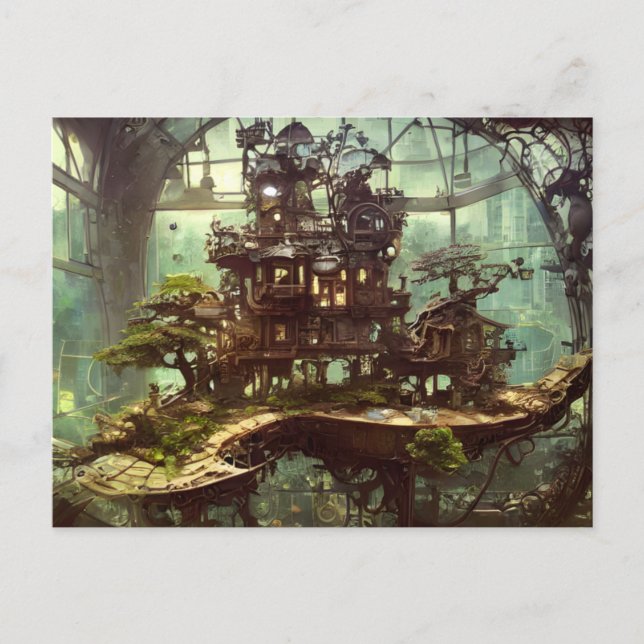 Steampunk Greenhouse im Dschungel Postcard Postkarte (Vorderseite)