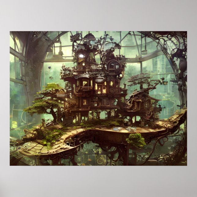 Steampunk Greenhouse im Dschungel Poster (Vorne)