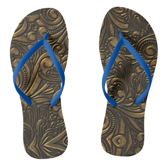 Steampunk Grunge Coole Sci Fi Bronze Wirbel Flip Flops (Fußbett)